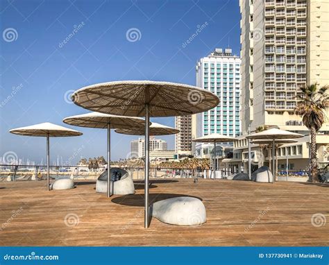 TEL AVIV, ISRAEL - JANUARY 23, 2019: Public Beach Promenade with Some ...