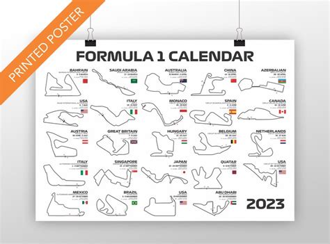 Formula 1 2023 Calendar RACING POSTER FORMULA 1 Grand Prix - Etsy