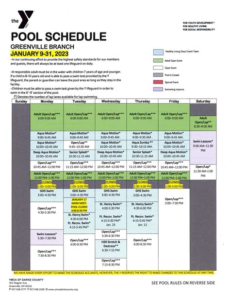 Pool Schedules - Darke County YMCA