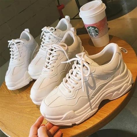 White Women Shoes New Lace-Up Chunky Sneakers in 2021 | White shoes ...