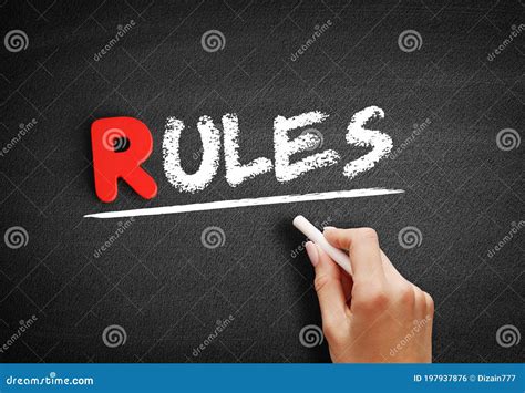 Rules text on blackboard stock photo. Image of mission - 197937876