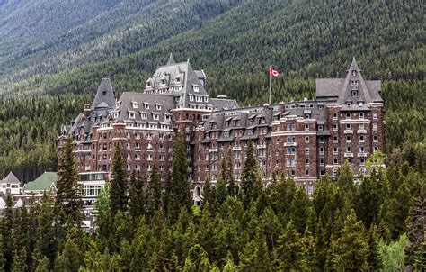 Wallpaper forest, trees, the building, Canada, the hotel, Canada, Banff, Banff, National Park ...