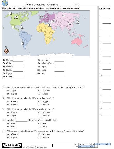 World Geography Printable Worksheets