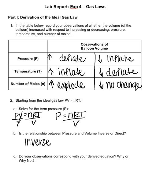 Solved Lab Report: Exp 4 - Gas Laws Part I: Derivation of | Chegg.com