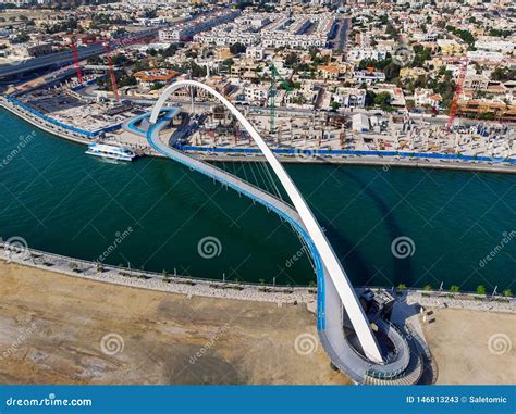 Dubai Water Canal Tolerance Bridge Over the Creek Aerial Stock Image ...