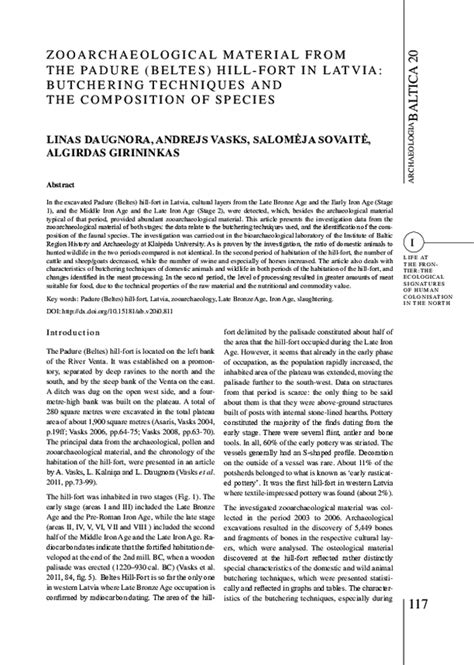 (PDF) Zooarchaeological Material from the Padure (Beltes) Hill-Fort in Latvia: Butchering ...