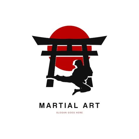 Premium Vector | Flying kick silhouette with tori gate and sun logo, for martial art, judo and ...