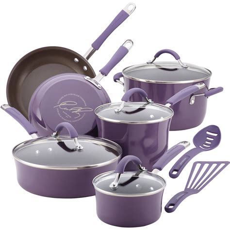 Rachael Ray Cucina Hard Enamel Nonstick 12-Piece Cookware Set, Lavender ...