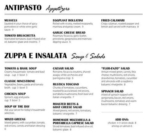 Menu at Enzo's Italian pizzeria, Omaha