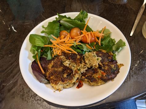 [homemade] crab cakes with salad : r/food