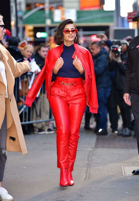 Naomi Scott in Red Leather Suit - Leaves GMA studios in NYC-39 | GotCeleb