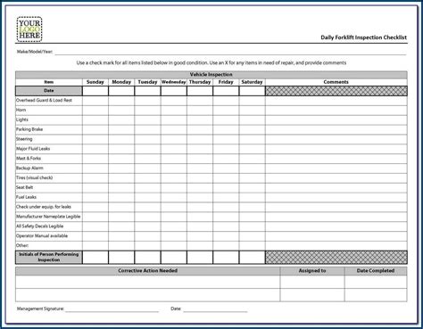 Daily Forklift Inspection Checklist Template - Form : Resume Examples #MW9pnKOVAJ