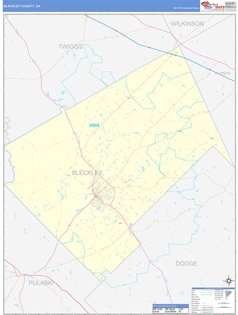 Bleckley County, GA Zip Code Wall Map Basic Style by MarketMAPS