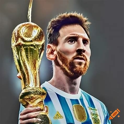 Lionel messi with the fifa world cup trophy on Craiyon