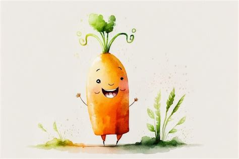 Premium Photo | Watercolor cute carrot cartoon character