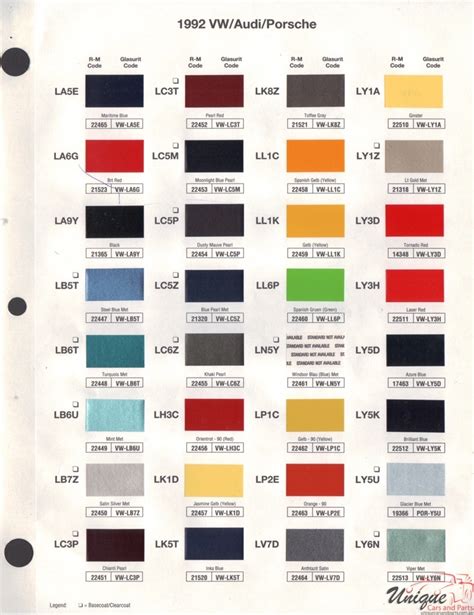 Volkswagen Paint Chart Color Reference