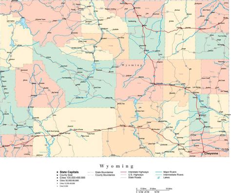 Wyoming Digital Vector Map with Counties, Major Cities, Roads, Rivers ...