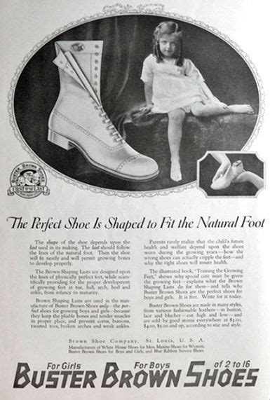 1919 Buster Brown Shoes Ad ~ Shaped to Fit the Natural Foot, Vintage Clothing & Accessory Ads