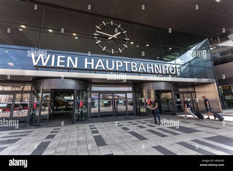 Entrance to the Wien Hauptbahnhof. Main railway station in Vienna Stock Photo, Royalty Free ...