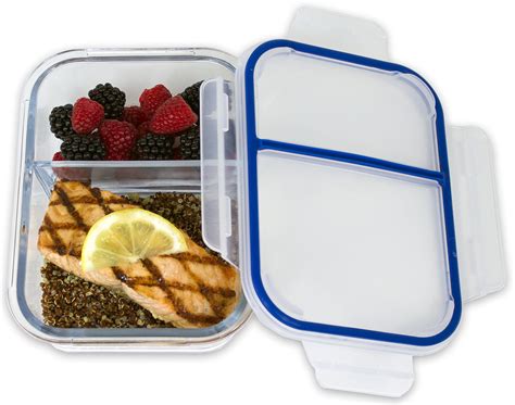 [Large Premium 3 Pack] 2 Compartment Glass Meal Prep Containers w/ New Divider 655711972940 | eBay