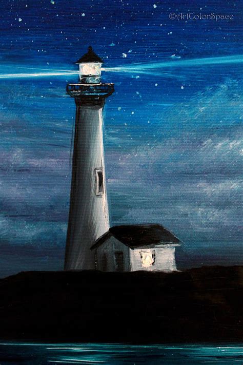 Lighthouse At Night Painting at PaintingValley.com | Explore collection of Lighthouse At Night ...