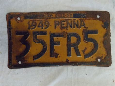 1949 Pennsylvania License Plate, Vintage, Car, Tag, Plates, Penna 35FR5 | Cool license plates ...