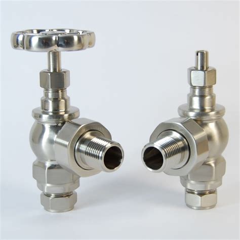 Rosa Angled Manual Radiator Valves - Satin Nickel