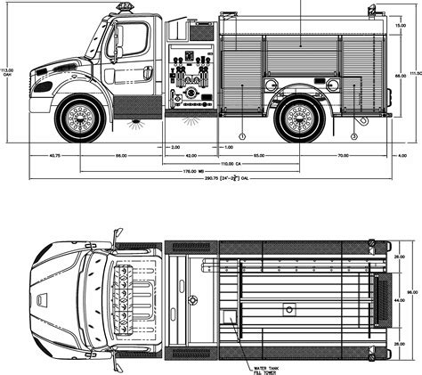 Truck Blueprints - Download free blueprint for 3D modeling | Fire trucks, Freightliner, Fire ...