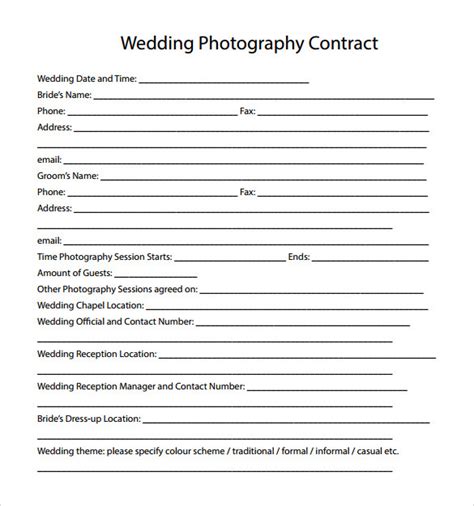 FREE 14+ Wedding Photography Contract Templates in PDF | MS Word | Google Docs | Pages