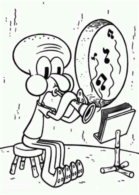 Squidward Playing Clarinet Coloring Page - NetArt