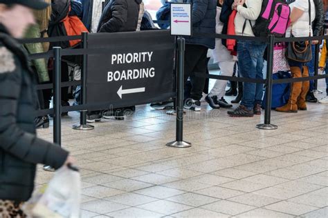 Departure And Priority Lane Board Sign At International Airport Stock ...