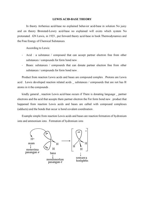 Lewis ACID-BASE Theory - LEWIS ACID-BASE THEORY In theory Arrhenius ...