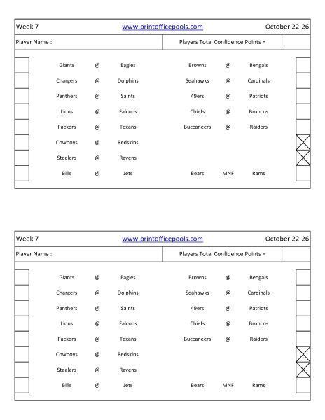 2021 season NFL football confidence pool sheet week seven. | Football pool, Nfl, Nfl football season