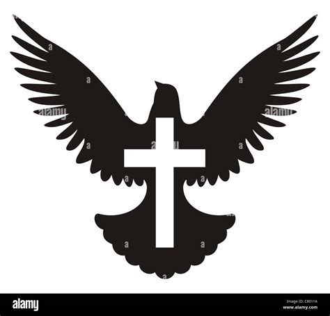 Flying dove silhouette with cross Stock Photo - Alamy