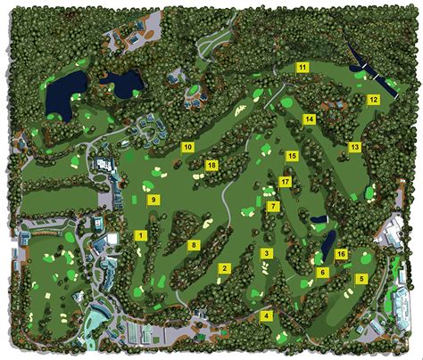 Map illustration of The Augusta National Golf Club showing all the holes