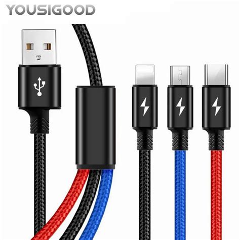 Aliexpress.com : Buy Nylon USB Cable For iPhone X 8 7 6 Charging Charger 3 in 1 Micro USB Cable ...