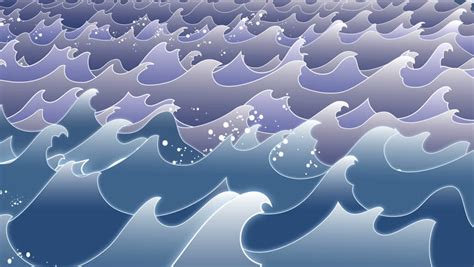 Cartoon Animated Ocean Waves And Island At Sunset With Birds - Cartoon Paper Cut-out Style ...