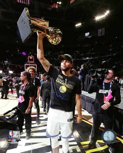 Stephen Curry with the 2018 NBA Championship Trophy Game 4 of the 2018 NBA Finals Photo Print ...