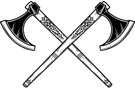 Illustration Of Two Crossed Viking Axe In Engraving Style Design Element For Emblem Sign Poster ...