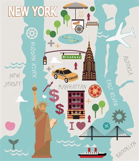 Premium Vector | Cartoon map of new york city