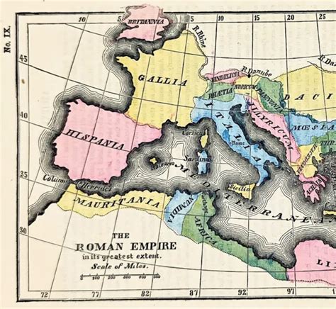 1855 ROMAN EMPIRE Map Europe ORIGINAL \Spain France Italy Dacia Asia ...