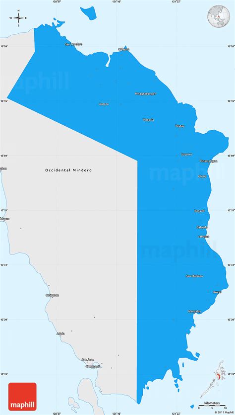 Political Simple Map of Oriental Mindoro, single color outside, borders ...