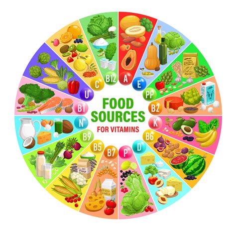 Food sources of vitamins and minerals chart 23510080 Vector Art at Vecteezy