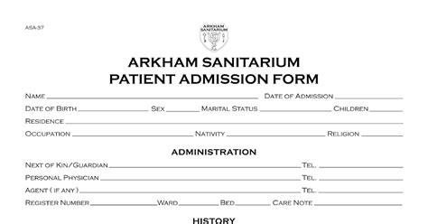 Propnomicon: Arkham Sanitarium Patient Admission Form