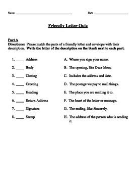 Friendly Letter Quiz by Kim Berkey | Teachers Pay Teachers