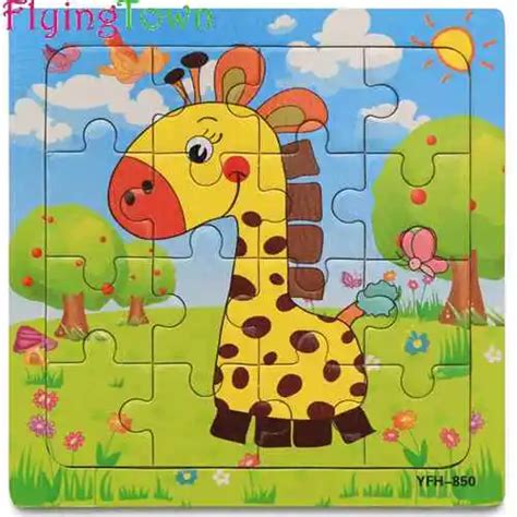 16 pcs wooden puzzle for children 2 4 years old cartoon animals toys ...