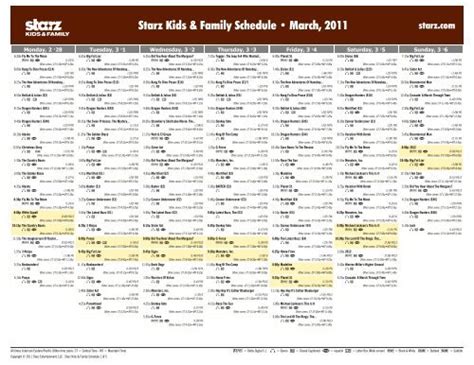 Starz Kids & Family Schedule - March, 2011