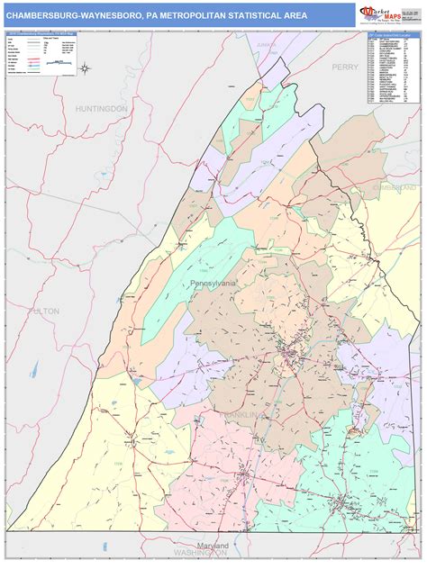 Chambersburg-Waynesboro, PA Metro Area Wall Map Color Cast Style by ...