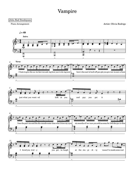 Olivia Rodrigo - Vampire (PIANO SHEET) Sheets by John Rod Dondoyano