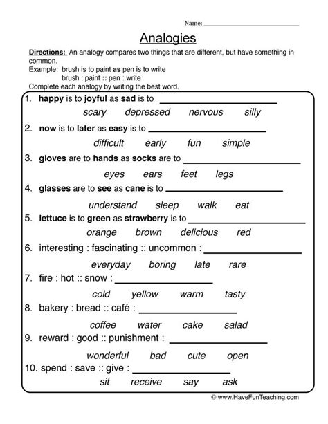 Analogies Multiple Choice Worksheet - Have Fun Teaching | Palabras ...